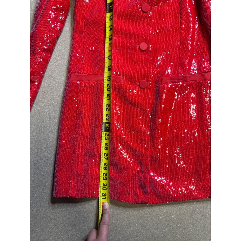 Maeve Anthropologie Red Sequin Blazer Dress Petite 4P Holiday Party Mini Sparkly - Picture 10 of 12